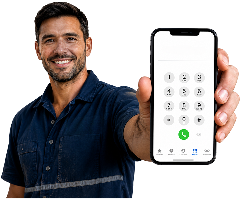 Pennant Hills Blocked Drains plumber holding a phone — call 1300 261 965