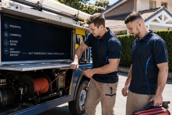 Plumbers clearing a blocked drain in Pennant Hills
