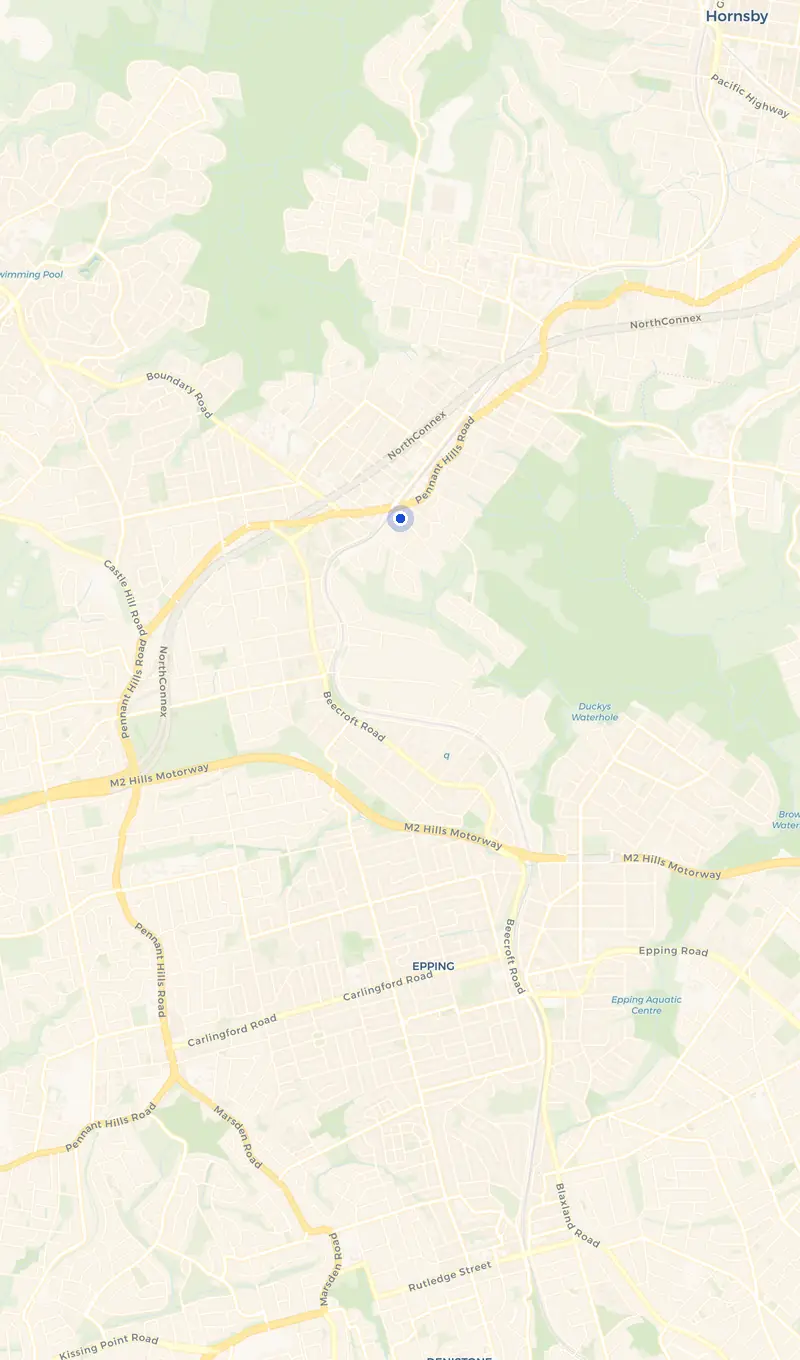 Map of the Pennant Hills service area and the surrounding suburbs we cover.