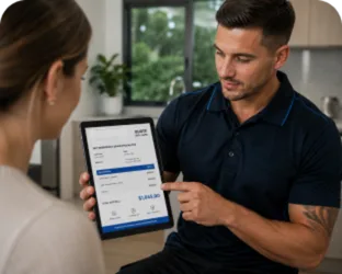 Plumber showing a Pennant Hills customer the quote on a tablet